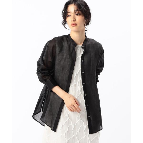 ブラウス シャツ シアー ラミー麻 バンドカラーシャツ レディース