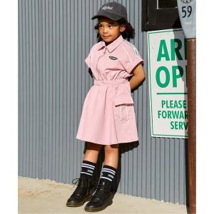 ワンピース 肩ロゴラインカーゴ半袖ワンピース キッズ 子供服 女の子