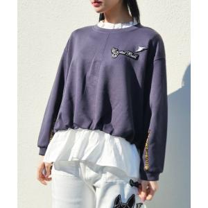 異素材ミックス＆ワッペントップス レディース