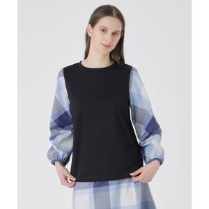 tシャツ チェックスリーブプルオーバー レディース