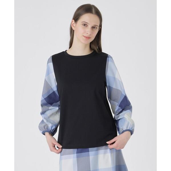 tシャツ チェックスリーブプルオーバー レディース