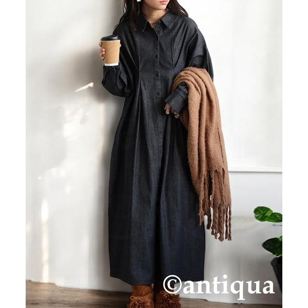 「antiqua」 シャツワンピース R ブラック レディース