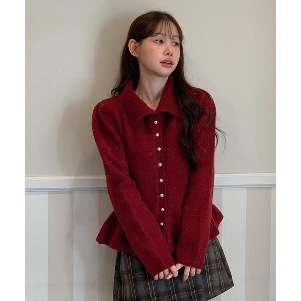 「by muni:r」 ニットカーディガン FREE レッド レディース