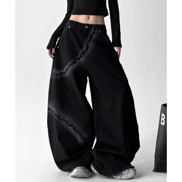 ジーンズ デニム デニムパンツ 「26年春夏新作」チェーンぼかしプリント カーブシルエットワイドデニ...