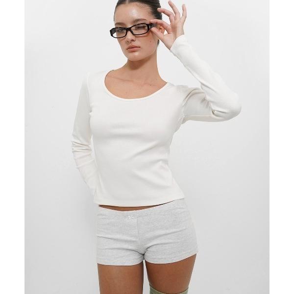 tシャツ 「B-BASIC」 テンションスタンダードスリムUネック長袖Tシャツ レディース