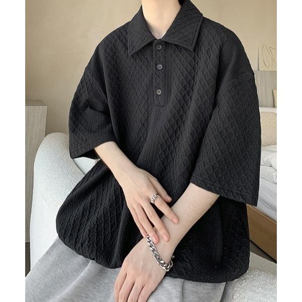 ポロシャツ 「26春夏新作」立体編みデザインビッグシルエットポロシャツ メンズ