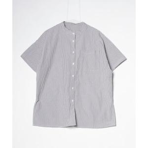 「junoah」 ストライプ柄半袖シャツ S グレー メンズ