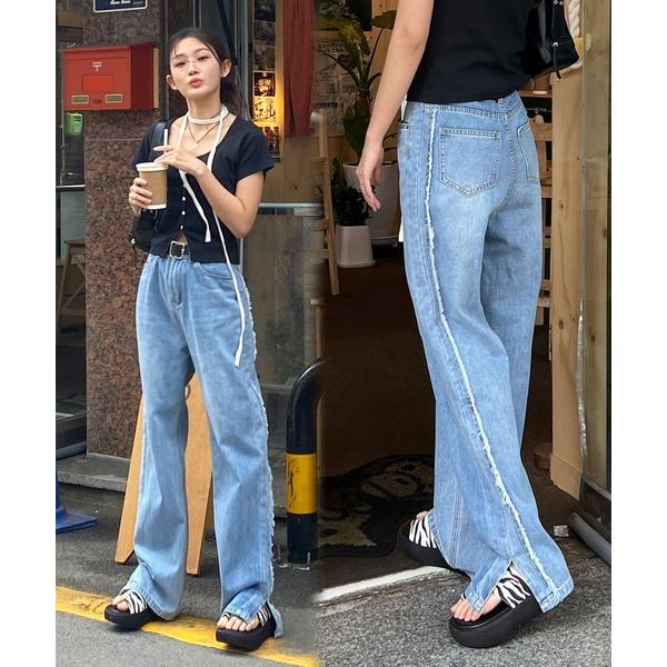 「by muni:r」 デニムパンツ MEDIUM ライトブルー レディース