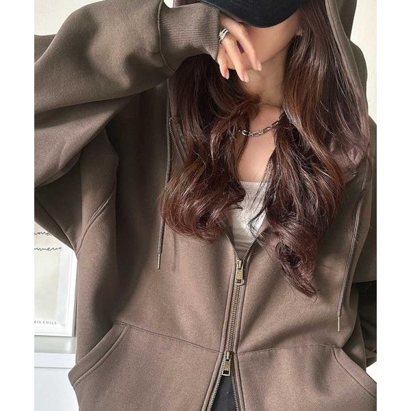 「Java」 ジップアップパーカー MEDIUM モカ レディース