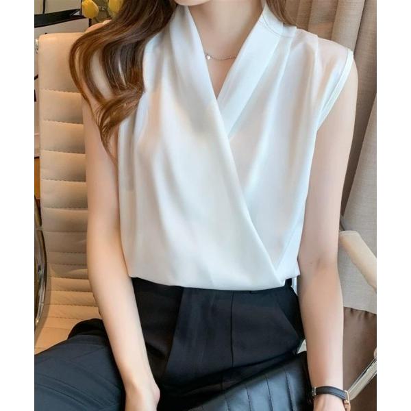ブラウス シャツ 一枚で上品ノースリーブシャーリングの立体感、夏服ブラウス レディース