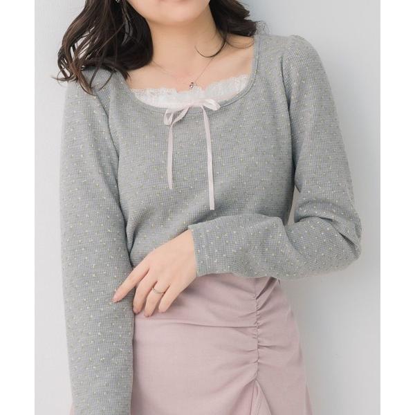 tシャツ 小花柄ワッフルロンTEE レディース