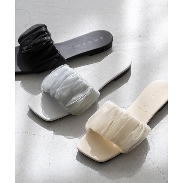 サンダル スクエアトゥ フラット シフォンサンダル レディース