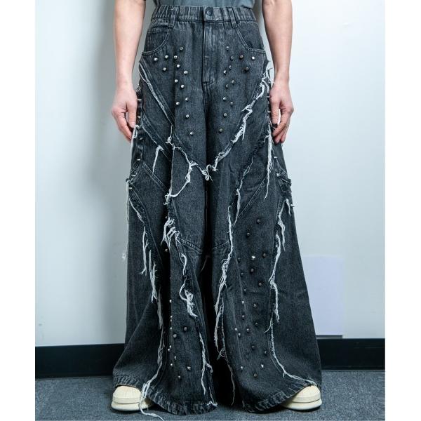 ジーンズ OZZY O(オジィーオー)スタッズデニム ワイドバギー バルーン バレル パンツ メンズ...