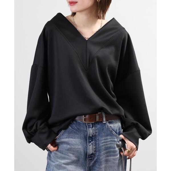 トレーナー スウェット Vネックドルマンスリーブプルオーバー レディース