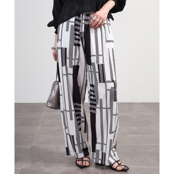 パンツ 幾何チェック柄ワイドパンツ レディース
