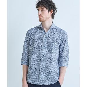 シャツ 千鳥格子xフラワープリント七分袖シャツ「吸水速乾、ストレッチ」 メンズ