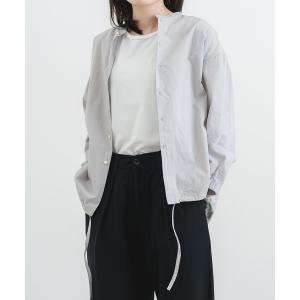 ブラウス シャツ コットン60クラフトワッシャー裾ヒモスタンドシャツ レディース