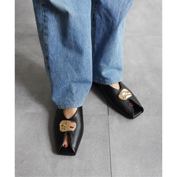 サンダル メタルモチーフオープントゥミュール レディース