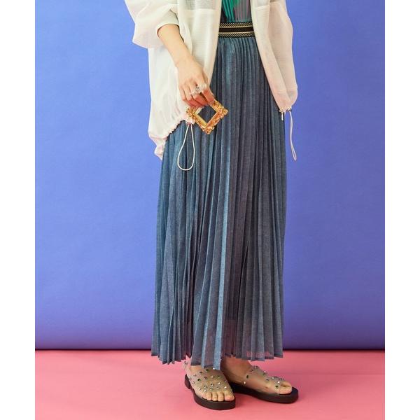 スカート 「FONT LAB」デニムプリントシアープリーツスカート