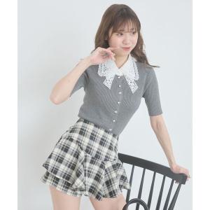 ニット セーター レースリボン襟ハーフスリーブニット レディース