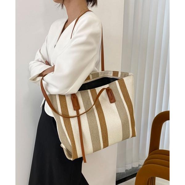 トートバッグ ABETTOR ヘビーキャンバスストライプ柄ファスナー使いトートバッグ レディース メ...