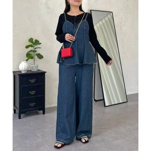 サロペット オーバーオール ペプラムデニムオールインワン レディース