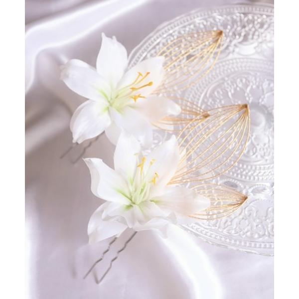 ヘアアクセサリーホワイトリリー 水引き 髪飾り レディース