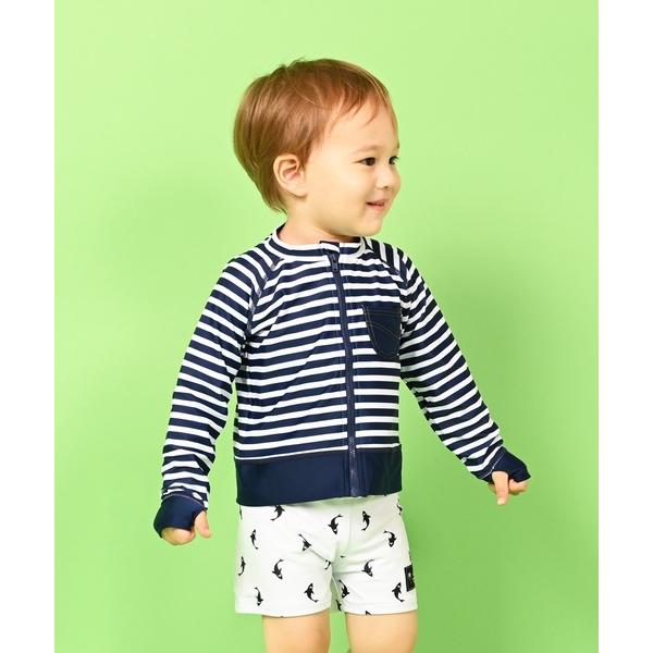 ラッシュガード マリンボーダー柄 指穴付き 長袖ラッシュガードNAV80 キッズ 子供 男の子 女の...