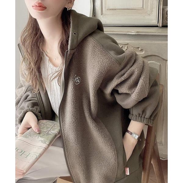「Java」 ジップアップパーカー MEDIUM モカ レディース