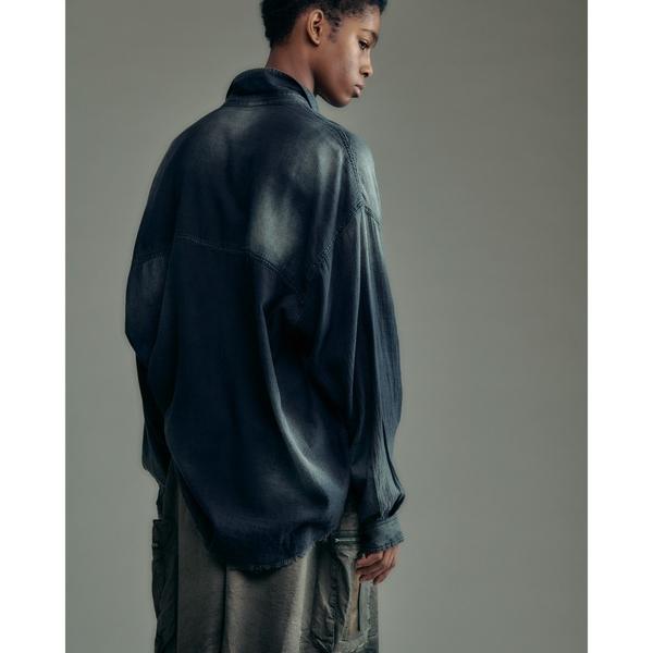 ブラウス シャツ ADAMPATEK/aging sheer denim shirt/エイジングシア...