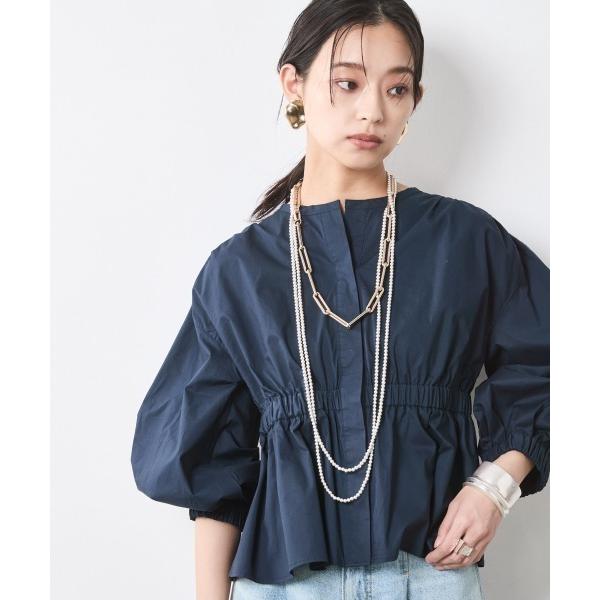 「CHIC STYLE」 半袖ブラウス 4L ネイビー レディース