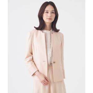 ジャケット ノーカラージャケット 「美シリーズ・セットアップ対応・ウォッシャブル」オックスストレッチジャケット レディース