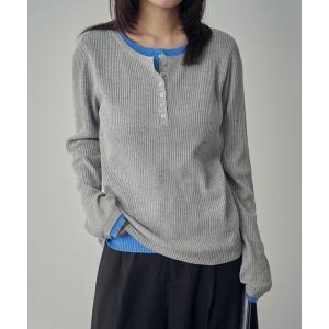 ニット セーター 配色ヘンリープルオーバー レディース