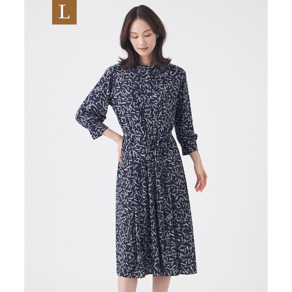 ワンピース 「L」「ウォッシャブル」強撚スムースプリントワンピース