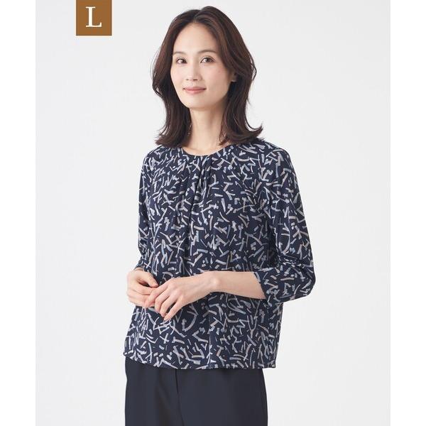 ブラウス シャツ 「L」「ウォッシャブル」強撚スムースプリントブラウス レディース