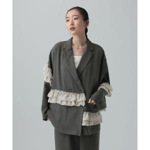 ジャケット テーラードジャケット 「リネンライクドライシリーズ」フリルW長袖ジャケット　639012 レディース