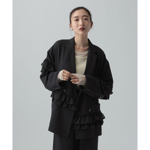 ジャケット テーラードジャケット 「リネンライクドライシリーズ」フリルW長袖ジャケット　639012...