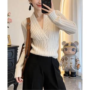 ニット セーター カシュクールVネックケーブルニットトップス レディース