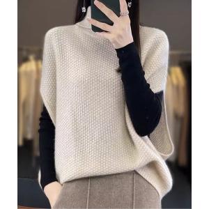 ベスト ジレ ボリュームサイズタートルネックニットベスト レディース