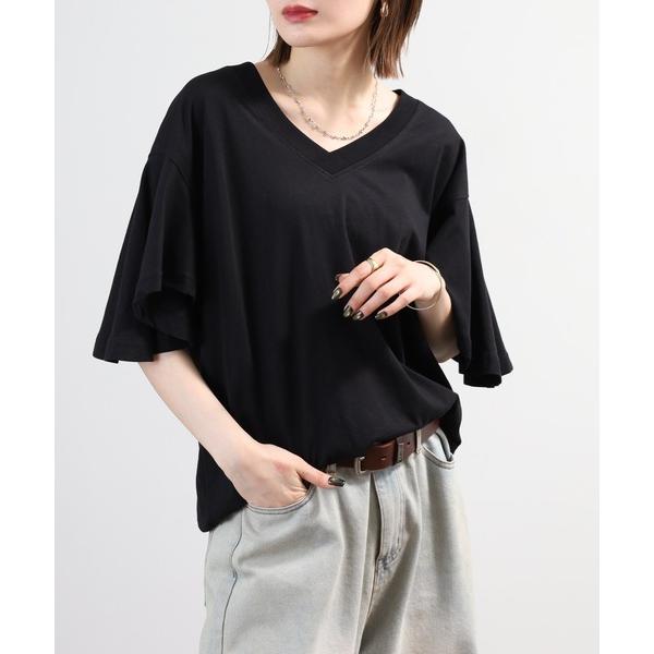 tシャツ ボリュームフレア袖Vネックカットソー レディース
