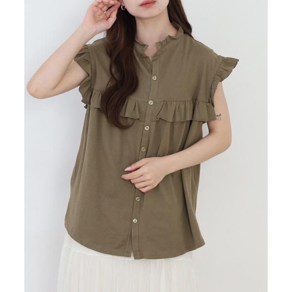 tシャツ 前後2WAYフリルブラウス風カットソー ノースリーブ レディース