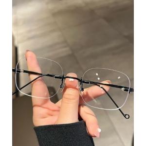 伊達メガネ メガネ 眼鏡 リムレスメタルフレーム / フチなし クリア