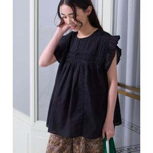 ブラウス シャツ 夏 インドコットン ピンタック フリル フレンチスリーブ ヘンリーブラウス「THE CRAFT CREW PRODUCTS」