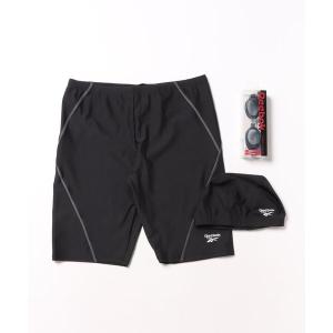 水着 「Reebok:リーボック」メンズフィットネス3点セット水着　スイムキャップ  ゴーグル付き　トレーニング ハーフスパッツ スイムウェア メンズ