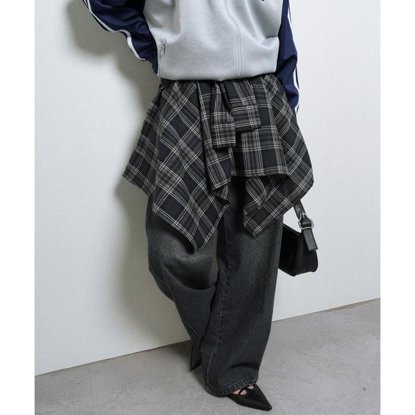 スカート チェックシャツ巻き風スカート