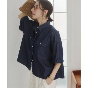 ブラウス シャツ オーバーサイズ  レギュラーカラー デニム 半袖シャツ レディース