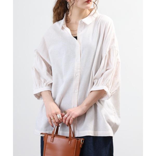 ブラウス シャツ ストライプ柄シャツブラウス ５分袖 レディース