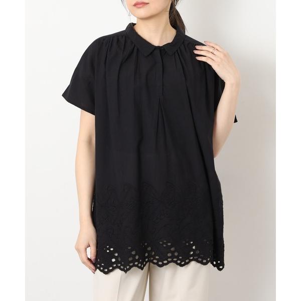 ブラウス シャツ 裾シフリーシャツカラーチュニックブラウス 半袖 レディース