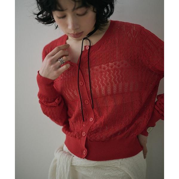 カーディガン openwork sheer knit cardigan /透かし編みシアーニットカー...