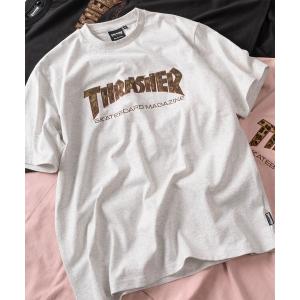 tシャツ 「70」「THRASHER/スラッシャー」カモフラ/レオパード ブランドロゴ アップリケ刺繍 クルーネックTシャツ/ショート丈有り メンズ レディース